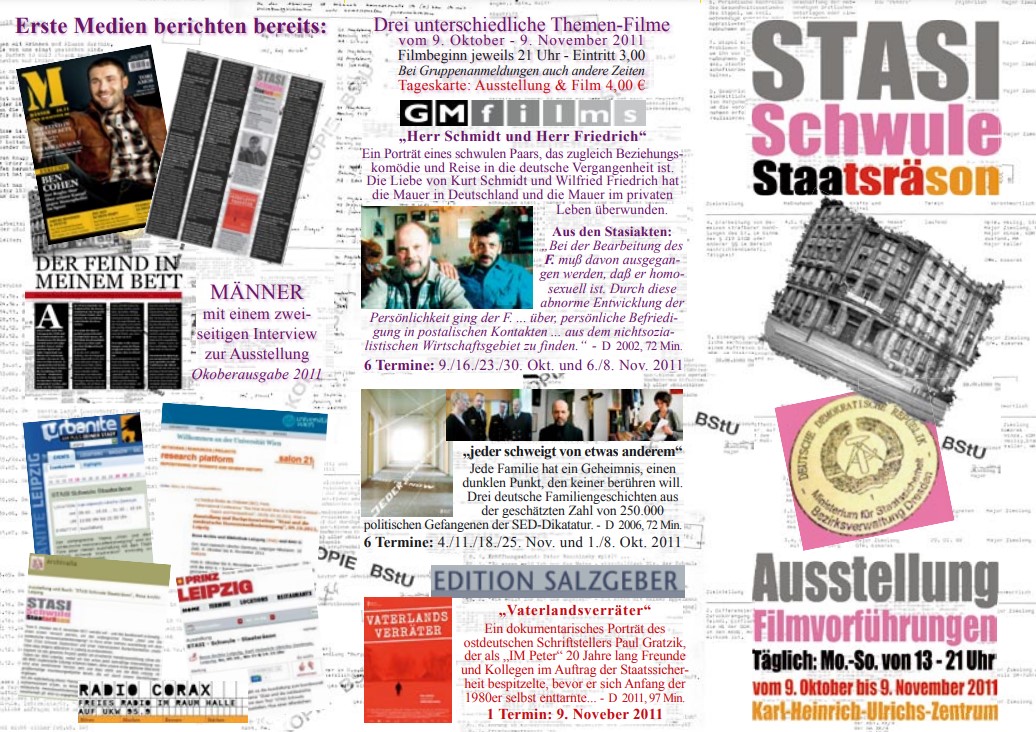 "STASI - Schwule - Staatsrson" - Erste bundesweite Ausstellung vom 9. Oktober bis 9. November 2011...